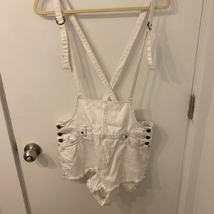 Free People White Denim Overall Shorts